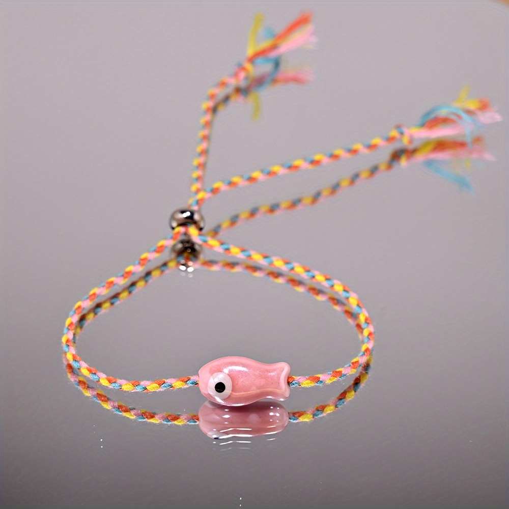 Ceramic Fish Bracelet Handwoven Cord Tibetan Braiding